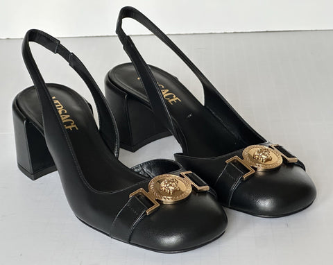 Versace Medusa Head Sling Back Calf Leather Black Shoes 7 US 1014619 NIB $1000