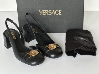 Versace Medusa Head Sling Back Calf Leather Black Shoes 10 US 1014619 NIB $1000