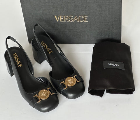 Versace Medusa Head Sling Back Calf Leather Black Shoes 10 US 1014619 NIB $1000