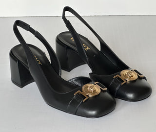 Versace Medusa Head Sling Back Calf Leather Black Shoes 10 US 1014619 NIB $1000