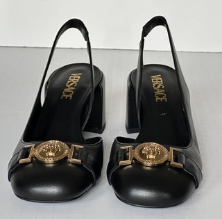Versace Medusa Head Sling Back Calf Leather Black Shoes 10 US 1014619 NIB $1000