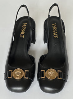 Versace Medusa Head Sling Back Calf Leather Black Shoes 10 US 1014619 NIB $1000