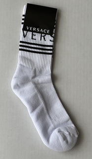 Versace Logo Socks White/Black Size L Made in Italy ICZD002 NWT
