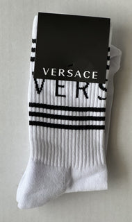 Versace Logo Socks White/Black Size L Made in Italy ICZD002 NWT