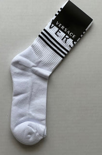 Versace Logo Socks White/Black Size L Made in Italy ICZD002 NWT