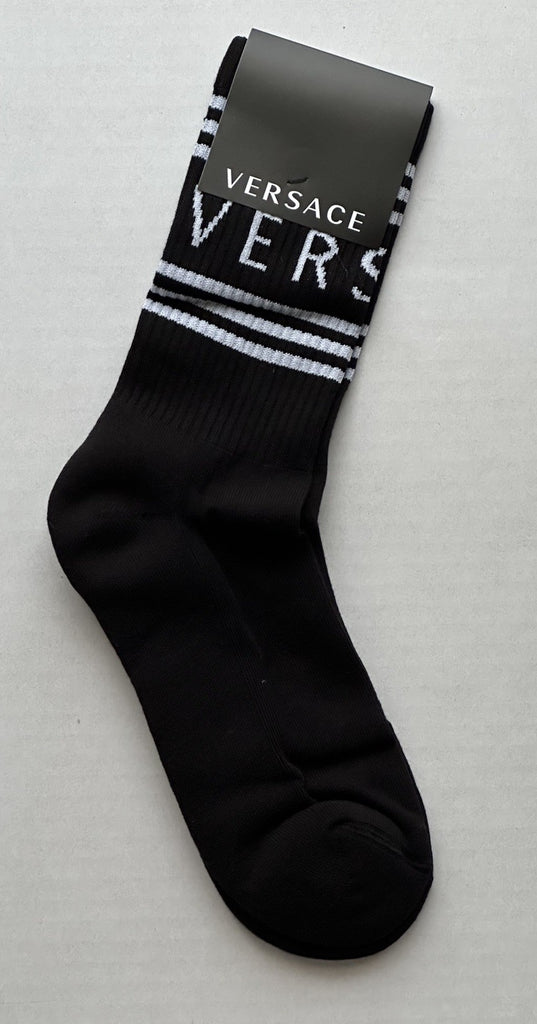 Versace Logo Socks Black/White Size Medium Made in Italy ICZD002 NWT