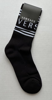 Versace Logo Socks Black/White Size Medium Made in Italy ICZD002 NWT