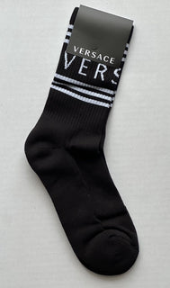 Versace Logo Socks Black/White Size Medium Made in Italy ICZD002 NWT