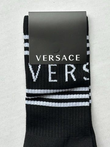 Versace Logo Socks Black/White Size Medium Made in Italy ICZD002 NWT