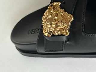 Versace Medusa Black Leather Slides Sandals 10.5 US (43.5 Euro) 1020767 NIB