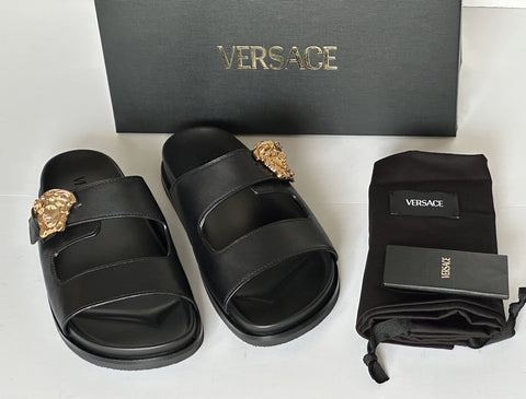 Versace Medusa Black Leather Slides Sandals 12 US (45 Euro) 1020767 NIB $700