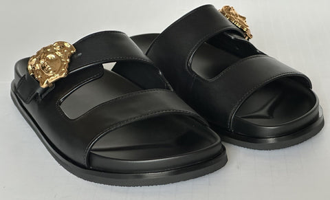 Versace Medusa Black Leather Slides Sandals 12 US (45 Euro) 1020767 NIB $700