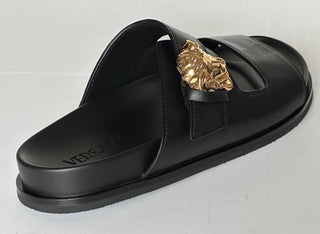 Versace Medusa Black Leather Slides Sandals 13 US (46 Euro) 1020767 NIB