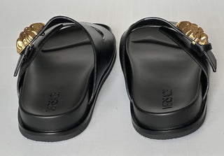 Versace Medusa Black Leather Slides Sandals 13 US (46 Euro) 1020767 NIB