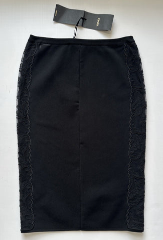 Versace Barocco Lace Knit Midi Skirt Black 42 Euro Italy 1013407 NWT