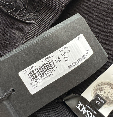 Versace Barocco Lace Knit Midi Skirt Black 42 Euro Italy 1013407 NWT