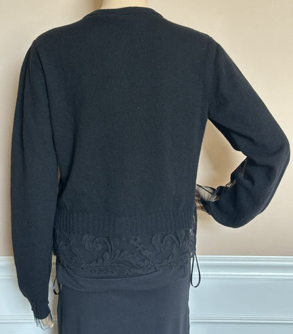 Versace Women's Barocco Lace Cashmere Cardigan Black 40 Euro Italy 1013478 NWT