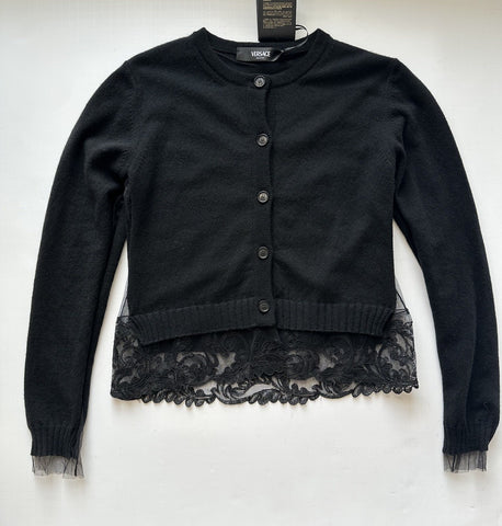 Versace Women's Barocco Lace Cashmere Cardigan Black 40 Euro Italy 1013478 NWT