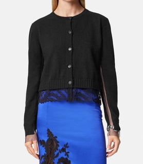 Versace Women's Barocco Lace Cashmere Cardigan Black 42 Euro Italy 1013478 NWT