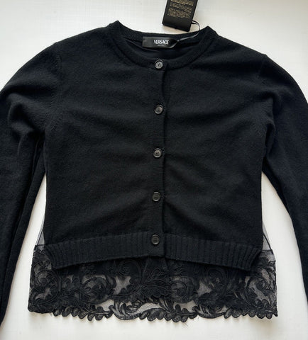 Versace Women's Barocco Lace Cashmere Cardigan Black 44 Euro Italy 1013478 NWT
