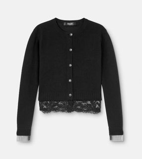 Versace Women's Barocco Lace Cashmere Cardigan Black 44 Euro Italy 1013478 NWT