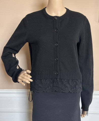 Versace Women's Barocco Lace Cashmere Cardigan Black 44 Euro Italy 1013478 NWT