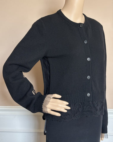 Versace Women's Barocco Lace Cashmere Cardigan Black 44 Euro Italy 1013478 NWT