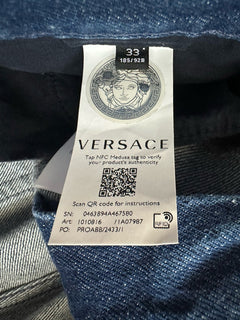 Versace Men’s Denim Stone Washed Medium Blue Jeans 33 US (35”) 1010816 Italy NWT