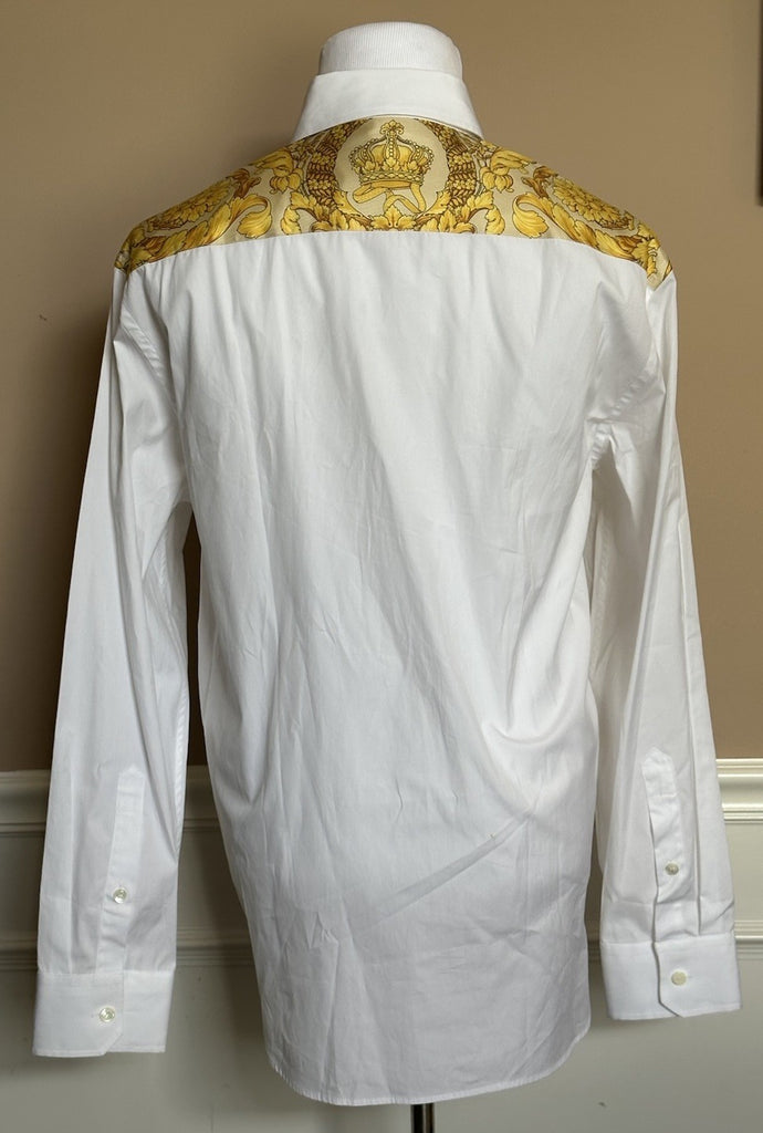 Versace Graphic Print Dress Shirt White & Gold XL (52 Eu) 1013870 IT NWT $1075