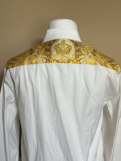 Versace Graphic Print Dress Shirt White & Gold XL (52 Eu) 1013870 IT NWT $1075
