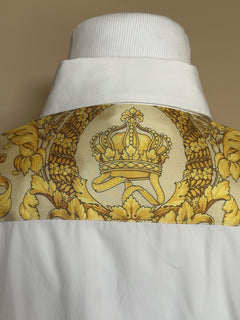 Versace Graphic Print Dress Shirt White & Gold XL (52 Eu) 1013870 IT NWT $1075