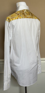 Versace Graphic Print Dress Shirt White & Gold XL (52 Eu) 1013870 IT NWT $1075