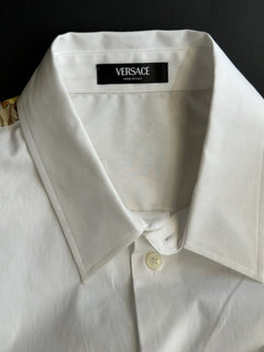 Versace Graphic Print Dress Shirt White & Gold XL (52 Eu) 1013870 IT NWT $1075