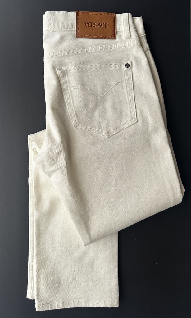 Versace Men’s Rinsed Denim Stretch White Jeans Size 33 US 1011693 IT NWT $750