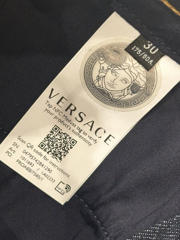 Versace Mens Eco Stretch Denim Dark Blue Taylor Fit Jeans 30 US 1011693 NWT $675