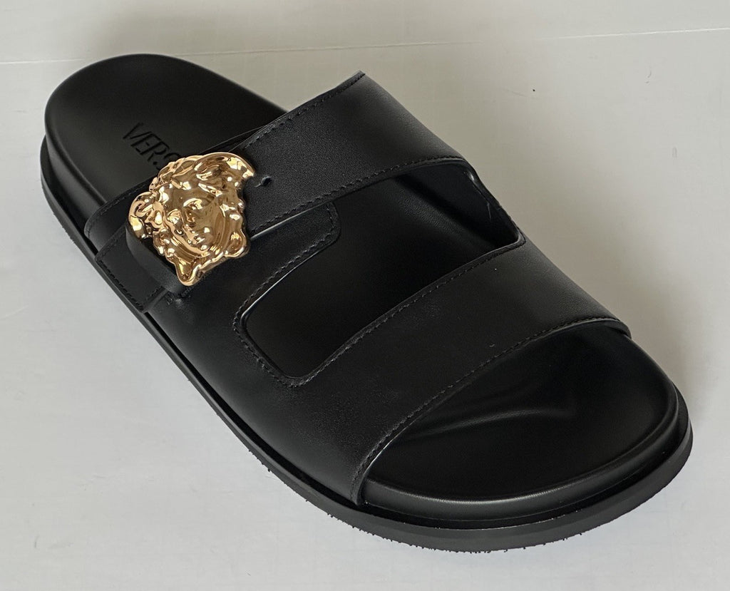 Versace Medusa Black Leather Slides Sandals 8 US (41 Euro) 1020767 NIB $700