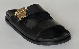 Versace Medusa Black Leather Slides Sandals 8 US (41 Euro) 1020767 NIB $700