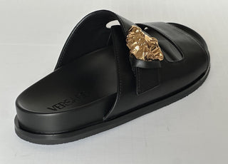 Versace Medusa Black Leather Slides Sandals 8 US (41 Euro) 1020767 NIB $700