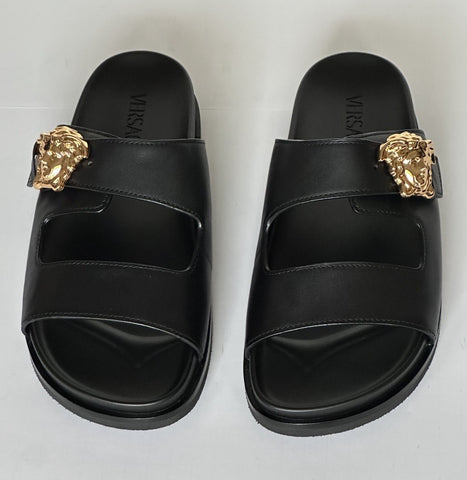 Versace Medusa Black Leather Slides Sandals 8 US (41 Euro) 1020767 NIB $700