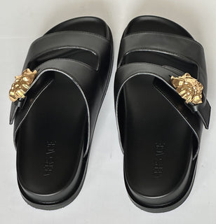 Versace Medusa Black Leather Slides Sandals 8 US (41 Euro) 1020767 NIB $700