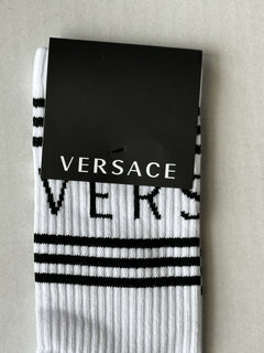 Versace Logo Socks White/Black Size L Made in Italy ICZ0003 NWT
