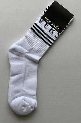 Versace Logo Socks White/Black Size L Made in Italy ICZ0003 NWT