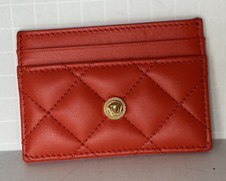 Versace Medusa Head Quilted Red Leather Card Case Wallet 1008825 NWT