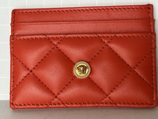 Versace Medusa Head Quilted Red Leather Card Case Wallet 1008825 NWT