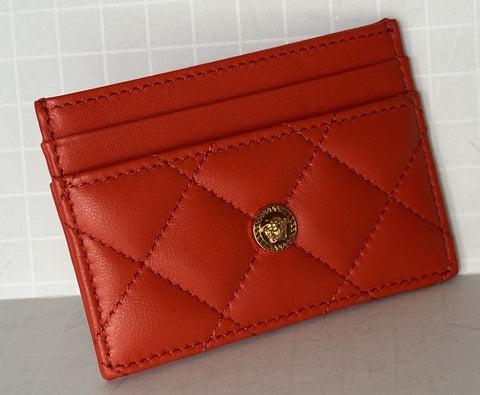 Versace Medusa Head Quilted Red Leather Card Case Wallet 1008825 NWT