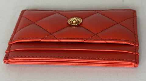 Versace Medusa Head Quilted Red Leather Card Case Wallet 1008825 NWT