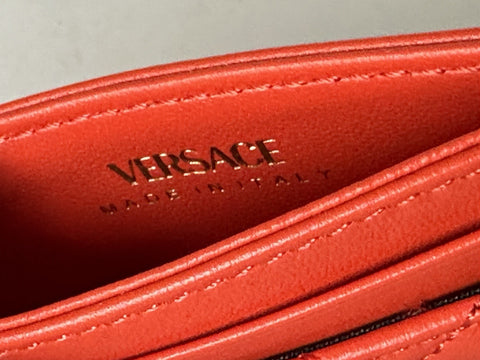 Versace Medusa Head Quilted Red Leather Card Case Wallet 1008825 NWT