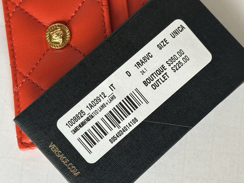 Versace Medusa Head Quilted Red Leather Card Case Wallet 1008825 NWT