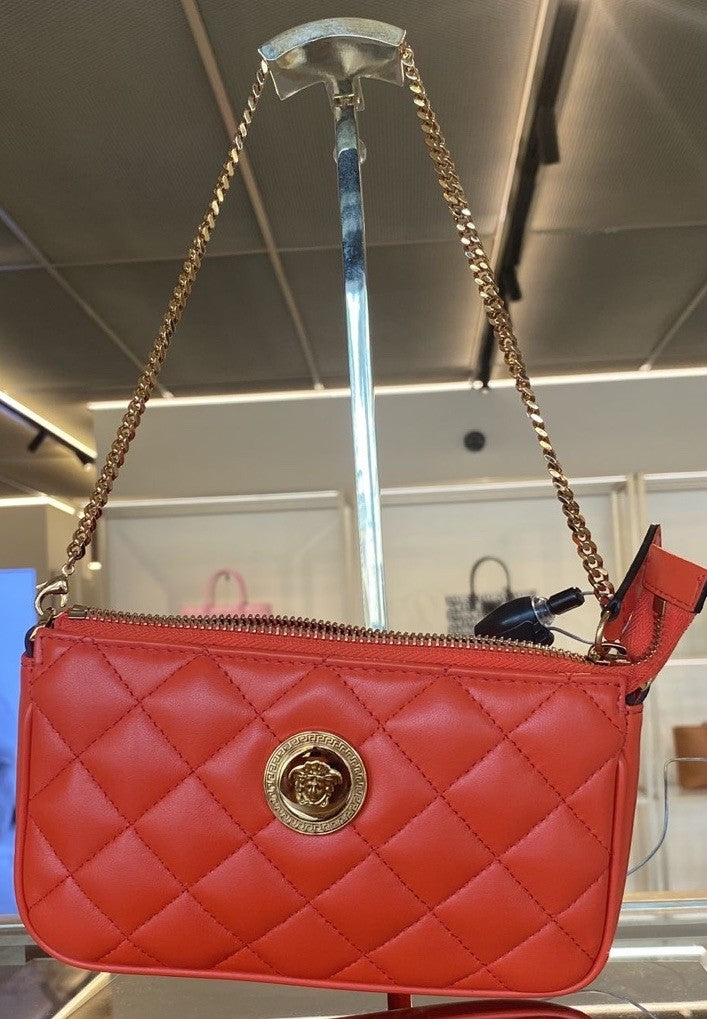 Versace Gold Medusa Head Quilted Leather Red Shoulder Bag 1019223 NWT $925