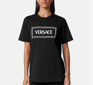 Versace Black Embroidered 90s Vintage Logo T-Shirt 8 (42) 1011882 NWT $750